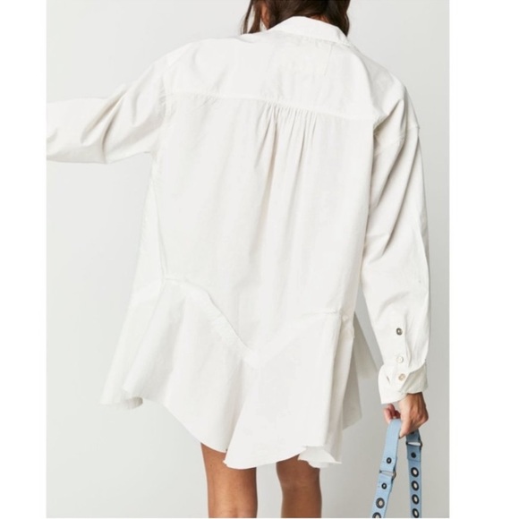 FREE PEOPLE We The Free Freya Poplin Button Down Tunic Top / Optic White - Picture 4 of 10